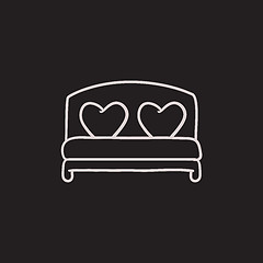 Image showing Heart shaped pillows on bed sketch icon.