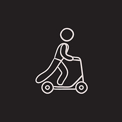 Image showing Man riding kick scooter sketch icon.