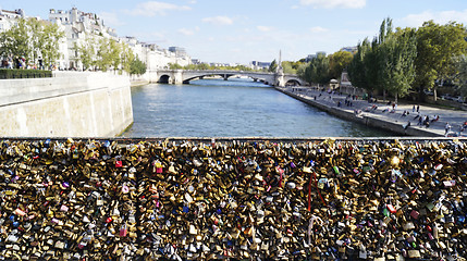 Image showing Love locks at the Archbishop's bridge in Paris
