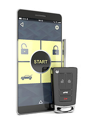 Image showing Car key and smartphone