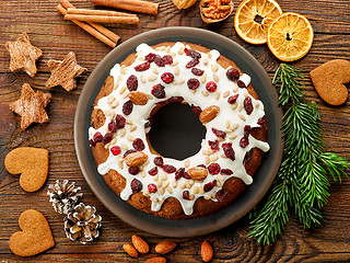 Image showing Christmas cake with fruits and nuts