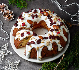 Image showing Christmas cake on white plate