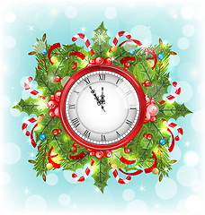 Image showing Clock with Christmas Holiday Decoration