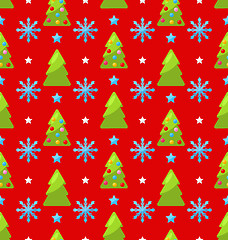 Image showing Red seamless Christmas pattern green fir