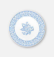 Image showing White plate with hand drawn floral ornament bezel 