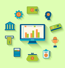 Image showing Flat icons of financial and business items