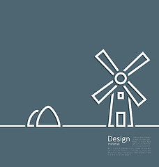 Image showing Illustration village landscape windmill haystack, design minimal