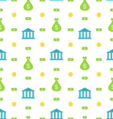 Image showing Seamless Pattern with Bank Institution, Bank Notes, Business Background