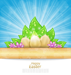 Image showing Easter Background with Eggs, Leaves, Flowers