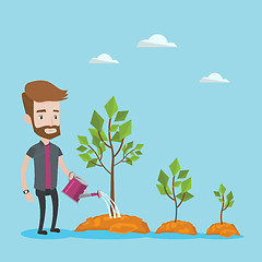 Image showing Businessman watering trees vector illustration.