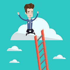 Image showing Happy businessman sitting on the cloud.