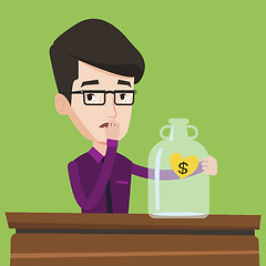 Image showing Worried businessman looking at empty glass jar.