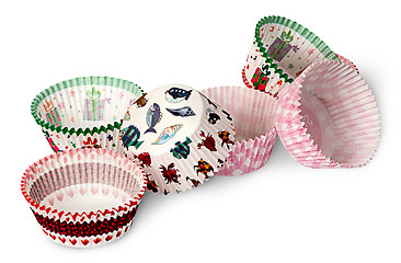 Image showing Multicolored paper cups for baking muffins