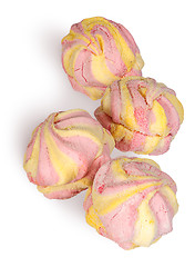 Image showing Yellow and pink marshmallow in the row