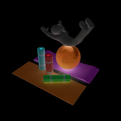 Image showing 3d man on a karemat with fitness ball. 3D illustration