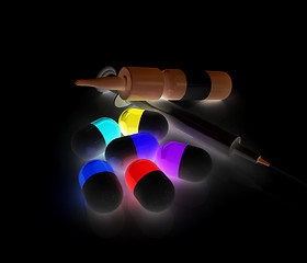 Image showing Syringe, tablet, pill jar. 3D illustration