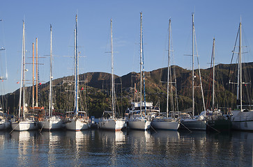 Image showing Yachts in a harbor