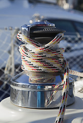 Image showing Winch with rope on the yacht