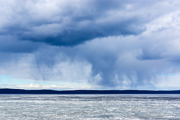 Image showing Wild nature cloudy sky and lake