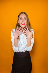 Image showing The young woman\'s portrait with happy emotions