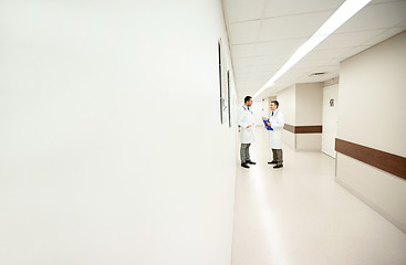 Image showing male doctors talking at hospital corridor