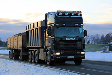 Image showing Big Black Scania 164L Combination Transports Sugar Beet