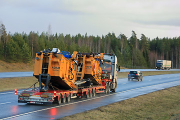 Image showing Heavy Transport of Dredging Equipment on Motorway