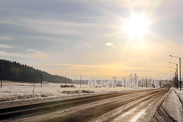 Image showing Golden Winter Sun over Highway