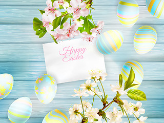 Image showing Easter background with cherry twigs. EPS 10