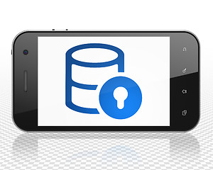 Image showing Database concept: Smartphone with Database With Lock on display