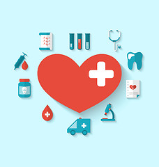 Image showing Collection modern flat icons of hearts and medical elements, sim