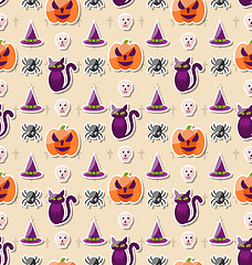 Image showing Halloween Seamless Pattern with Colorful Traditional Icons