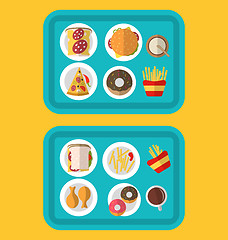 Image showing Plastic Trays with Fast Food and Drinks