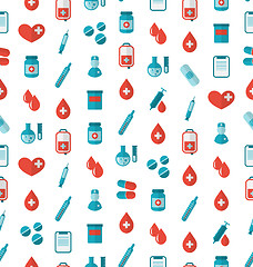 Image showing Seamless Pattern with Flat Medical Icons, Repeating Backdrop