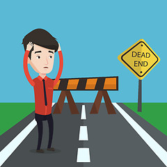 Image showing Businessman looking at road sign dead end.