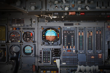 Image showing Different meters and displays in an old plane