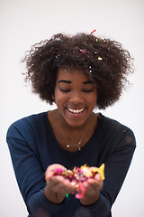 Image showing happy young woman celebrating