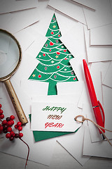 Image showing Creative design of christmas background with paper fir tree