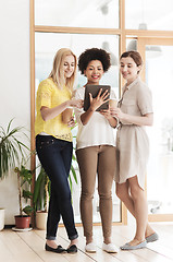 Image showing creative team with tablet pc and coffee in office