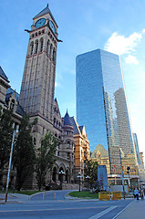 Image showing Old city hall tower and high-rise.
