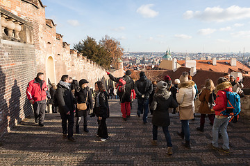 Image showing Tourists queue in front of the Prague Castle