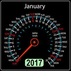 Image showing year 2017 calendar speedometer car . January