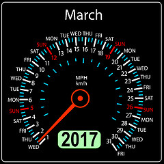 Image showing year 2017 calendar speedometer car. March