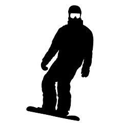 Image showing Black silhouettes  snowboarders on white background. 