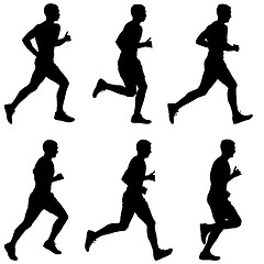 Image showing Set of silhouettes. Runners on sprint, men. illustration.