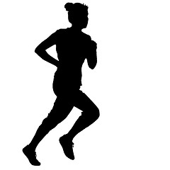 Image showing Silhouettes Runners on sprint, women. illustration.