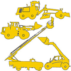 Image showing Set of silhouettes of construction machinery. illustration