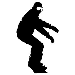 Image showing Black silhouettes  snowboarders on white background. 