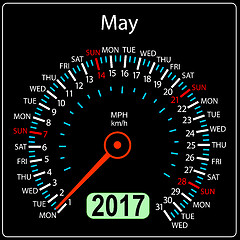 Image showing year 2017 calendar speedometer car. May