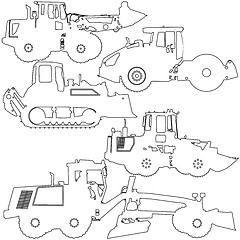 Image showing Set  silhouettes  road construction equipment. illustration.